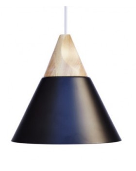 BLACK HANGING PENDENT LIGHT WITH WOOD TOP